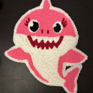 Handmade Mommy Shark Loop Pile Tufted Rug 19"x15"
